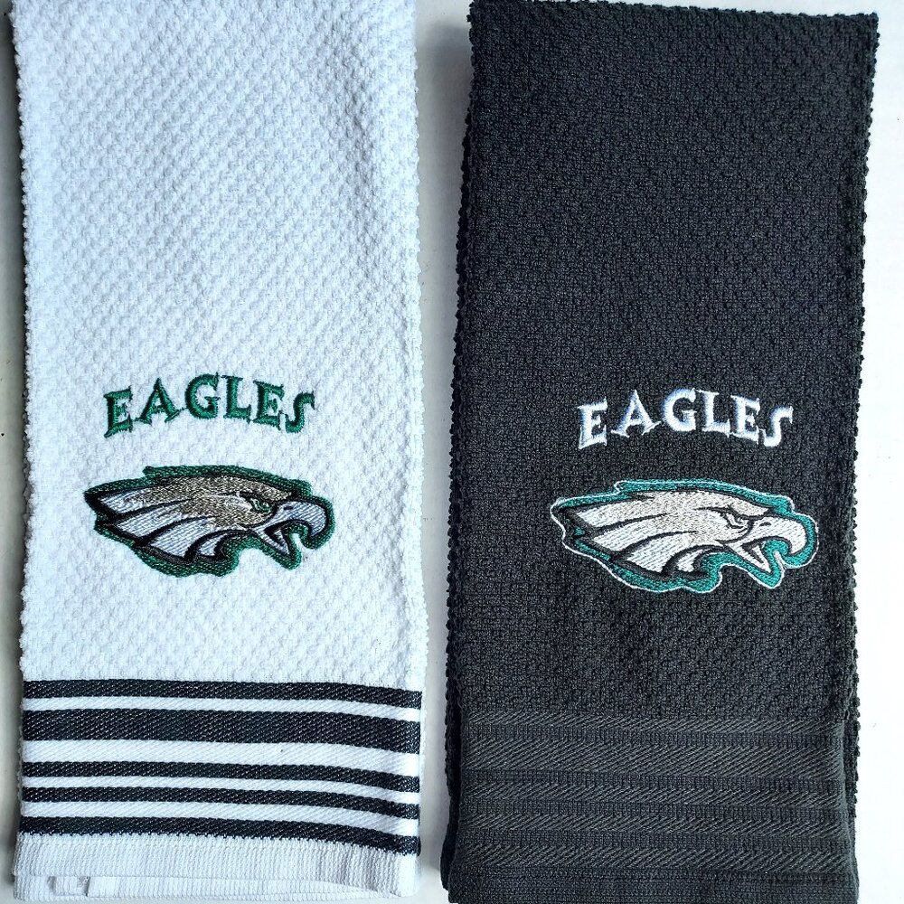 Philadelphia Eagles set of 2 Embroidered Tea towels , hands towels 100% Cotton